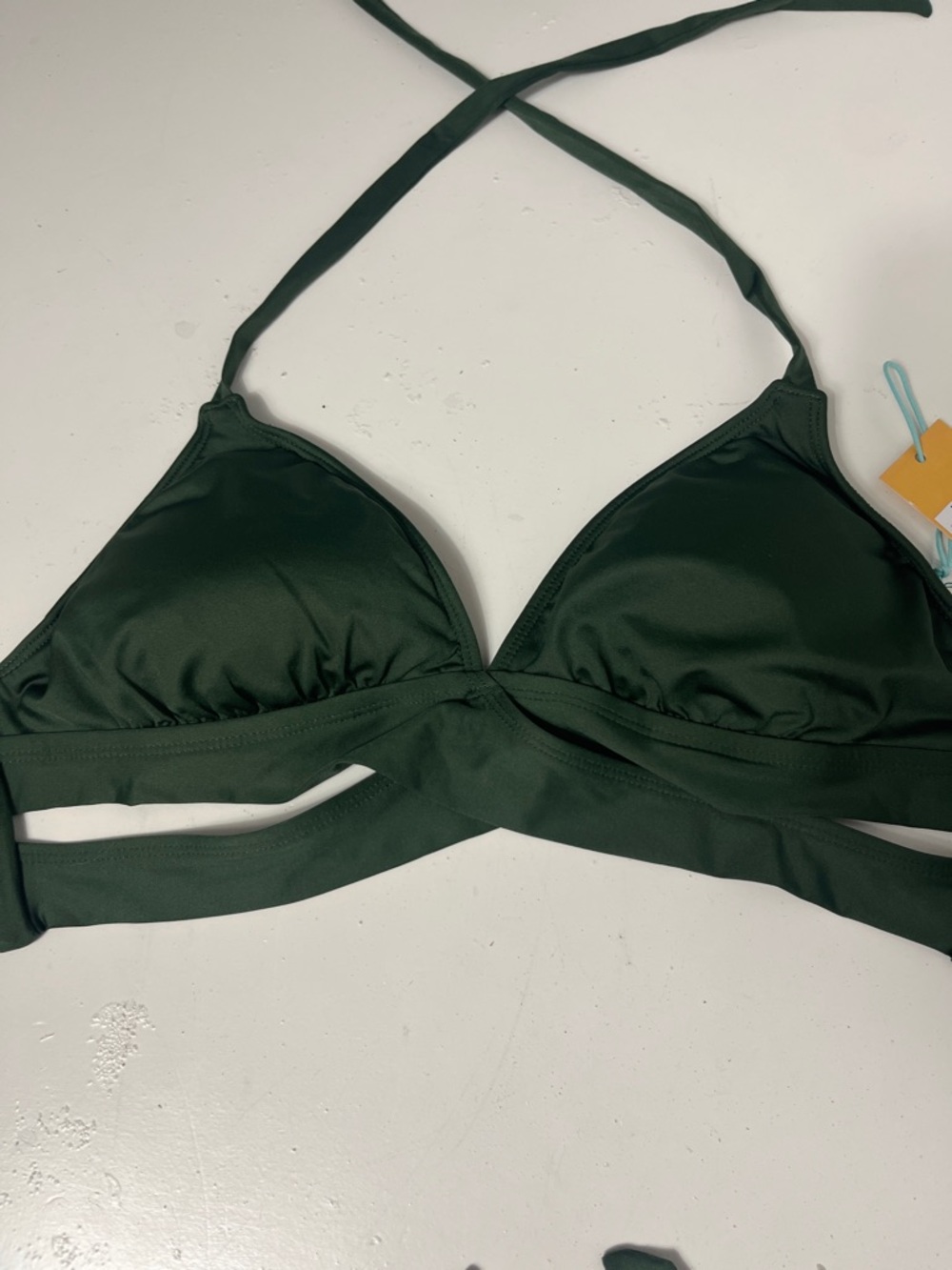 Kona Sol Dark Green Criss Cross Cut Out Bikini Top Adjustable Straps NWT - Picture 2 of 6